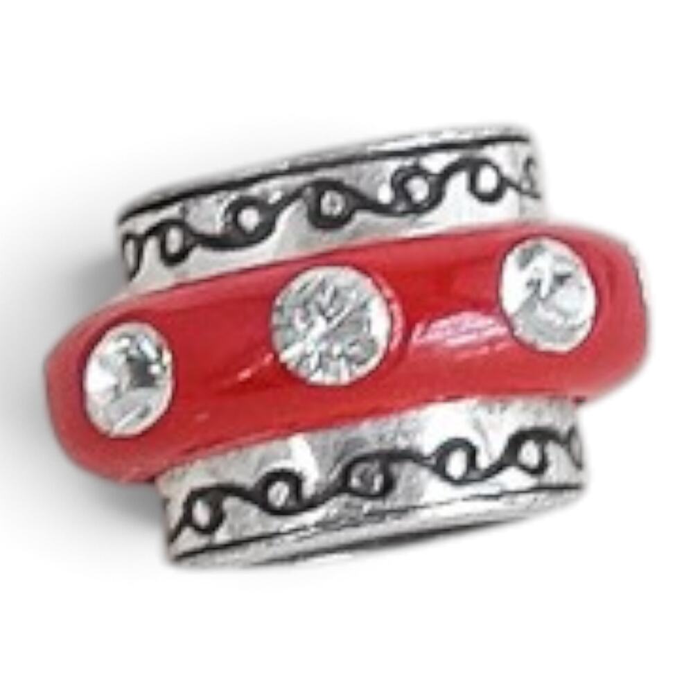 Brighton Red Dazzle Berry Barrel Spacer Bead Enamel Silver Plated Etched